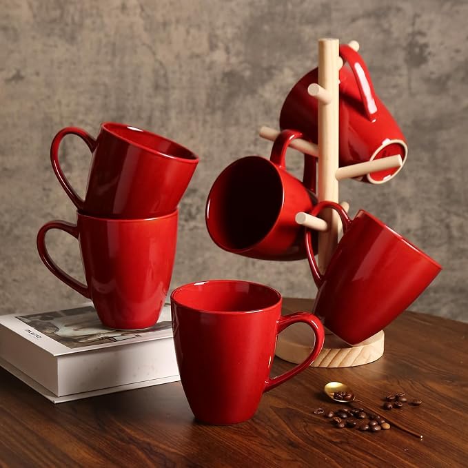 MONITO 17oz Ceramic Coffee Mugs Set of 6, Glossy Red Large Mugs with Handle | Drinking Cups for Latte,Tea&Cocoa,Dishwasher&Microwave Safe,Reactive Glaze Cups,Ideal Gift for Office and Home Use