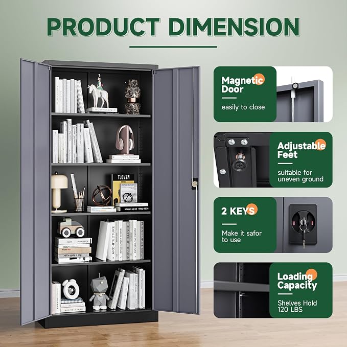 Metal Garage Storage Cabinets with Lock Door and Adjustable Shelves, Steel Tool Cabinets for Home,Office,Warehouse Organisieren (Black Gray)