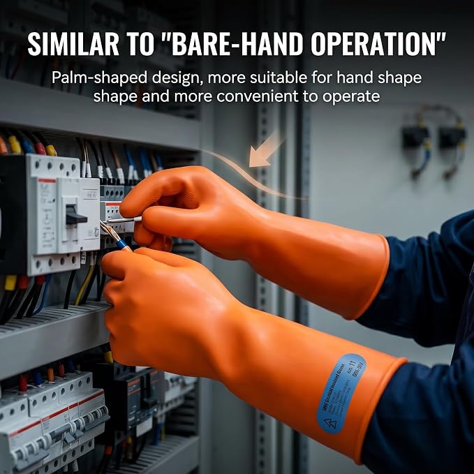 Class 3 Insulated Gloves, ASTM D120, 26500V, 1 Pair, Yellow | High voltage dielectric rubber gloves for linemen & electricians. Electrical safety PPE, arc flash protection.