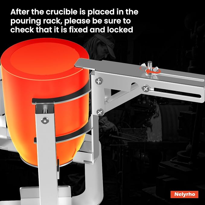 Nelyrho Handheld Crucible Pouring Tongs with Crucible #12 (12kg-26.4lbs) | Includes pouring rack and graphite crucible, designed for use with melting furnaces, casting gold, silver, aluminium, brass