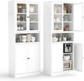 AQY Kitchen Pantry Cabinet,72" White Pantry Storage Cabinet with Adjustable Shelves and Glass Doors,Freestanding Cupboard,Metal Pantry Cabinets with Handle for Living Room Kitchen Assembly Required