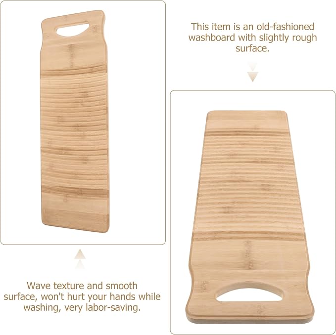NOLITOY Bamboo Laundry Washboard Handwashing Clothes Old Fashioned Washboard Thickened Scrub Board Soft Brush Cleaning Tool