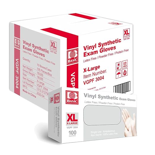 Intco Basic Medical Clear Vinyl Exam Gloves,Disposable Gloves - Latex-Free & Powder-Free for Medical,Cleaning,Food Safe - VGPF3004 (Case of 1000,Clear), X-Large