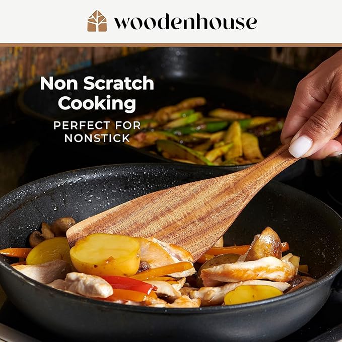Wooden Spoons for Cooking – 10 Pcs Teak Wood Utensil Set, Durable, Nonstick Safe & Heat Resistant with Ergonomic Handles