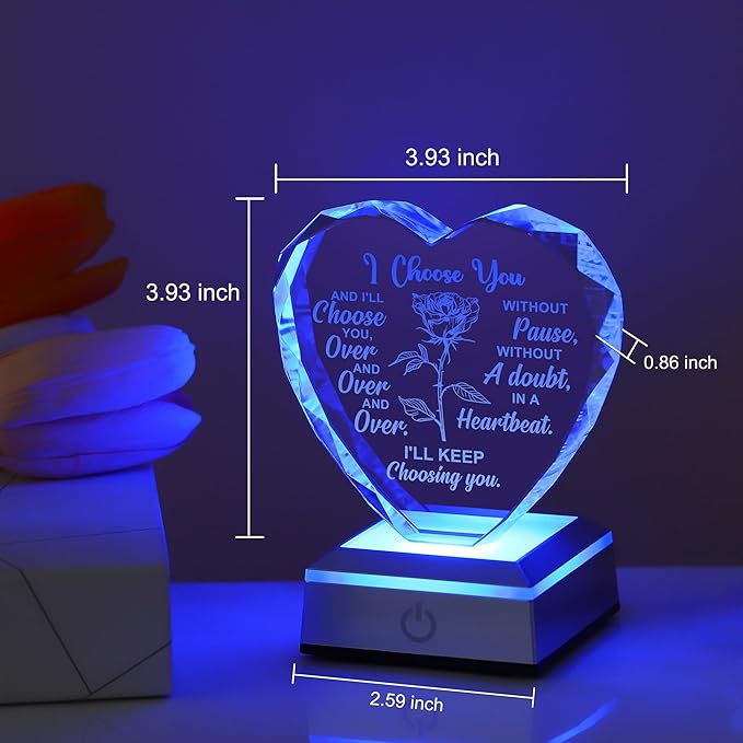 ZHSHWAT Mothers Day Gifts for Wife,I Love You Gift for Her Crystal Multicolor Nightlight Gifts for Wife Girlfriend from Husband Boyfriend, Anniversary Christmas Birthday Gifts for Women
