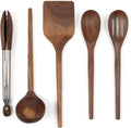 Salt & York 5-Piece Walnut Kitchen Utensil Set with Turner, Tongs, Slotted Spoon, Ladle and 12" Spoon, Farmhouse Style Kitchen & Cookware, Ideal for Entertaining, Wedding and Housewarming Gift