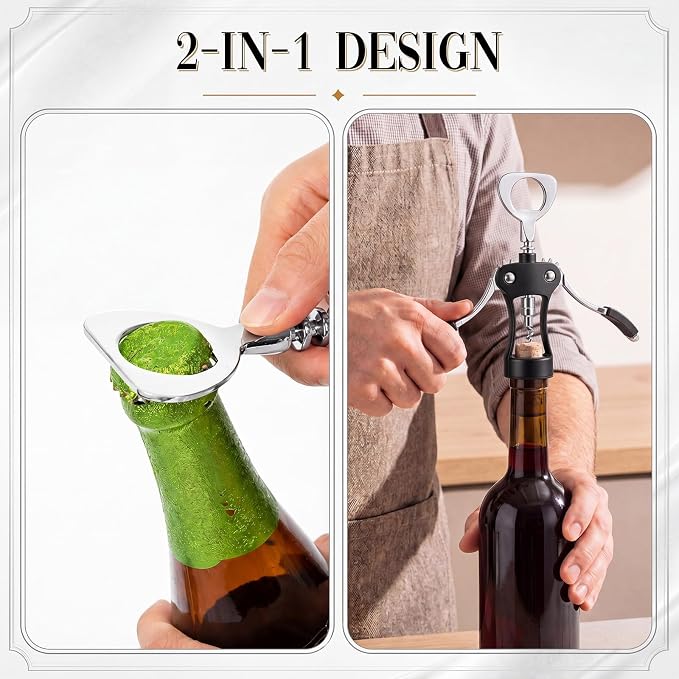 Hushee 5 Pcs Wing Corkscrew Opener, Zinc Alloy Heavy Duty Multifunctional Wine Bottle Opener for Restaurant, Bar, Waiters, Ideal for Wedding Shower Party Favors Gifts (Silicone,Black)