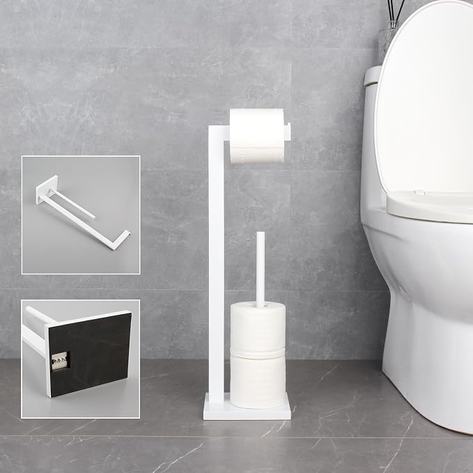 GERZWY SUS 304 Stainless Steel Toilet Paper Stand with Reserve, Free Standing Toilet Paper Holder, White