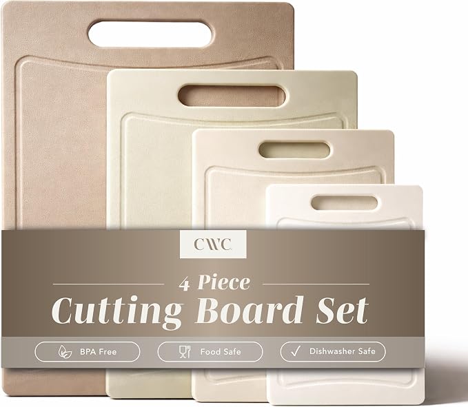 COOK WITH COLOR Non-Slip Cutting Board Set – Kitchen Essentials with Easy Grip Handle for Meat, Veggies, and Fruits, 4 Cutting Boards, Brown