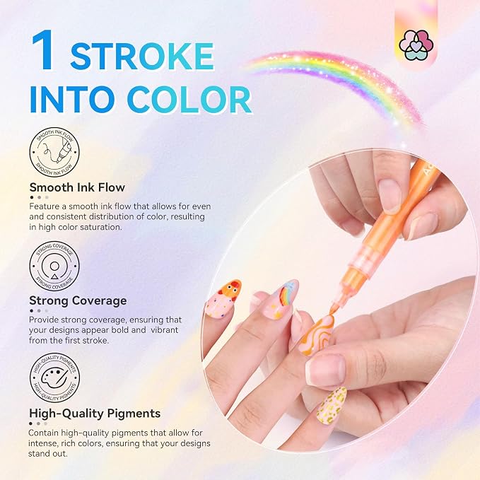 SAVILAND Nail Art Pens Set: 12 Colors Fine Tip 3D Nail Polish Pens Quick Drying Nails Art Markers for Painting Nails, Dotting Liner Brush Pen Design Tool Kit for Home DIY & Salon Manicure