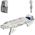 Metal Mesh Panel Tabletop Ironing Board | Foldable Iron Board | Heavy Duty Small Iron Board with Heat Resistant Cover and 100% Cotton 8mm Thicken Pad (Grey Leaves)