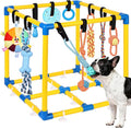 WLLEYAY Puppy Play Gym for Small Dogs 10 Hanging Toys,Interactive Dog Toys | Removable Indoor Jungle Gym,PVC Frame With Adjustable Bungee Straps, Interactive Tug Toys,Dogs Rope Toy To Keep Them Busy