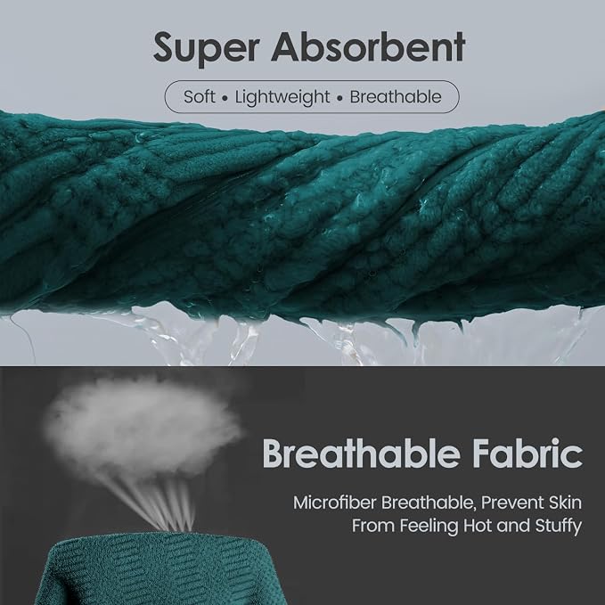JML Microfiber Bath Towels, Teal, 30" x 60", Set of 2 | Hanging Hook, Lint Free, Oversized, Soft, Super Absorbent, Fast Drying, Use for Sport, Fitness, Yoga, Diamond Cross Grid