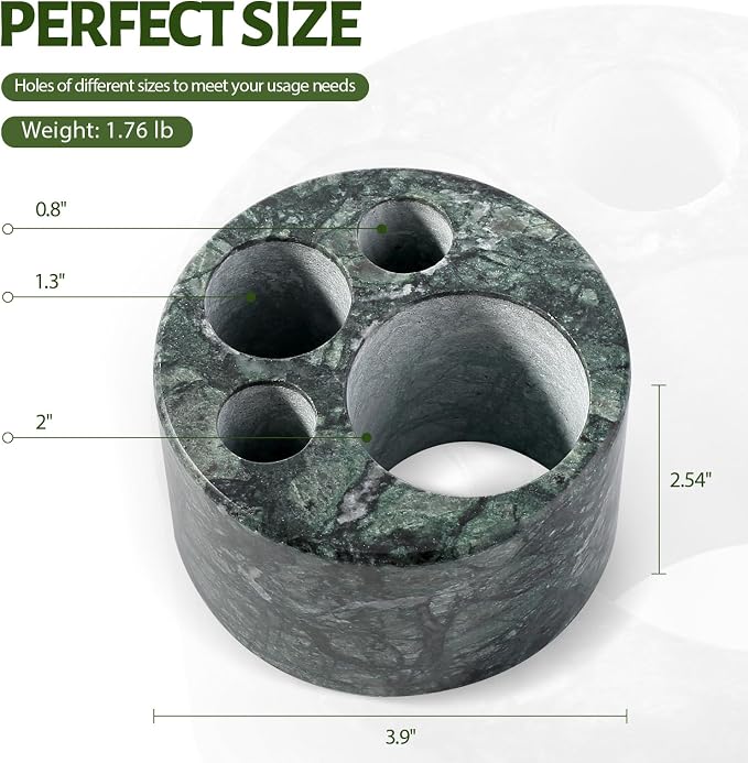 BCS Toothbrush Holder for Bathrooms, Cute 4 Slots Marble Toothbrush and Toothpaste Holder Stand Bathroom Organizer Countertop for Electric Toothbrush, Floss, Razor, Comb - Indian Green