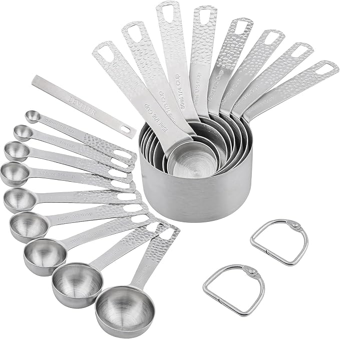 Measuring Cups and Spoons Set, 18 Piece 18/8 Stainless Steel Measuring Cups and Spoons Set for Dry & Liquid, Metric & US Metal 8Measure Cup and 9 Spoon & Leveler for Baking & Kitchen