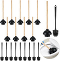 Sawysine 20 Pcs Commercial Toilet Plunger and Brush Set 6 Pack 18" Rubber Plunger with Double Thrust Force Suction Cup Handle and 6 Pack 16.54" Toilet Bowl Brush Bulk for Store Restaurant (Wood)