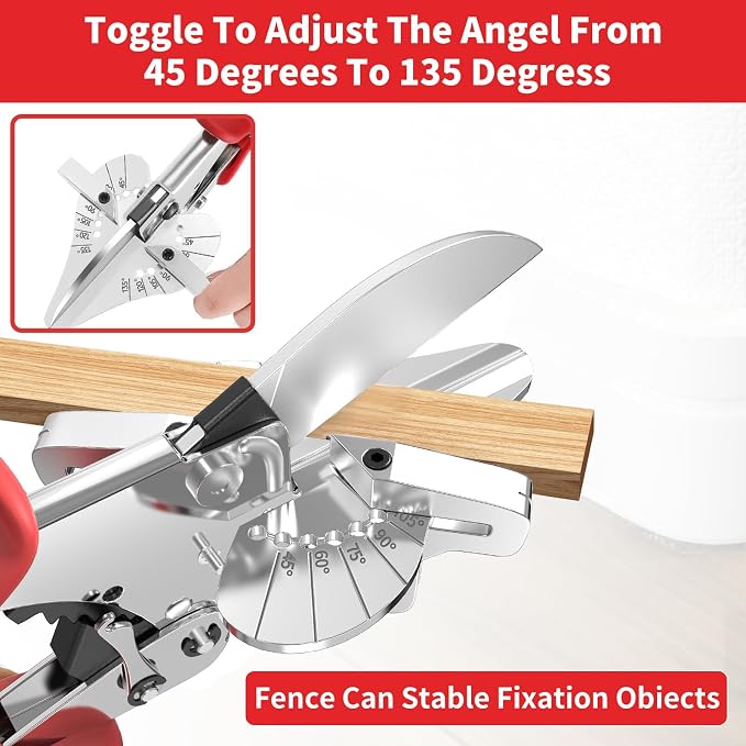 GARTOL Ratchet Miter Shears, 45-135 Degree Adjustable Multi-Angle Cutter for Molding & Trim, Effortless Ratchet System for Quarter Round, Shoe Mold, PVC & Soft Wood, Includes Spare SK5 Blade