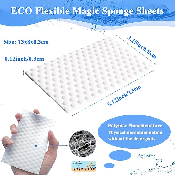 Magic Cleaning Sponges Eraser Sheets，White Melamine Sponge Wipes for Furniture, Kitchenware, Shoe