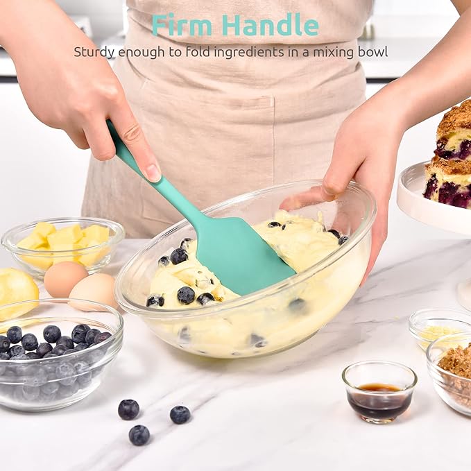 U-Taste Measuring Cups and Spoons Set of 15 in 18/8 Stainless Steel, and Upgraded 600ºF High Resistant Flexible and Sturdy Silicone Spatula Set of 4 (Aqua Sky)