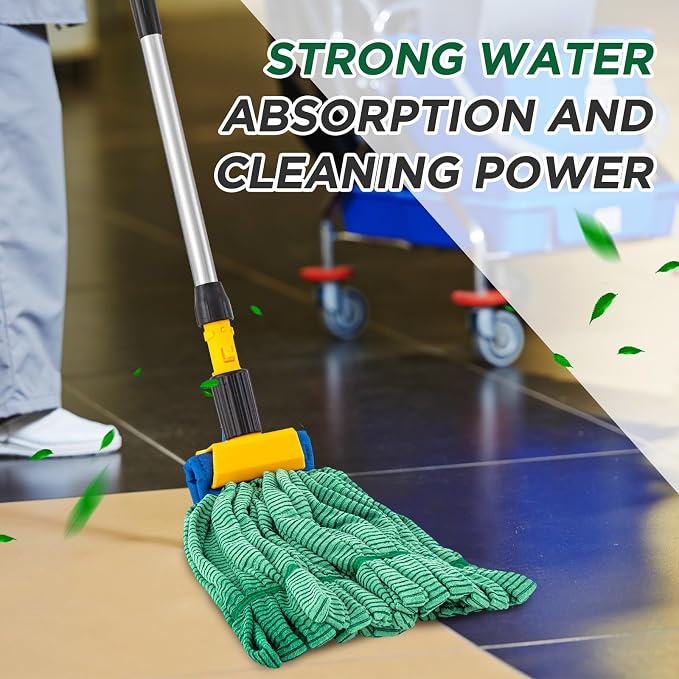 Hushee 20 Pack Large Microfiber Tube Mop Heads 18 oz Heavy Duty Commercial Industrial Wet Mop Head Refill Reusable Machine Washable Looped End Mopheads for Hardwood, Tile, Laminate Floors, Green