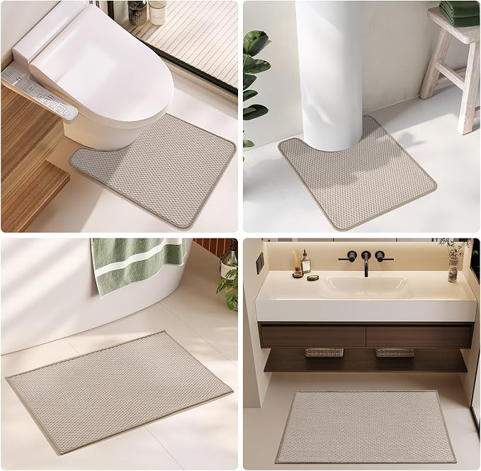 TYUU Bathroom Rugs Non Slip Washable, Super Absorbent Thin Bath Mat Small Quick Dry Low Pile Bathroom Rug, Beige 20"x30"