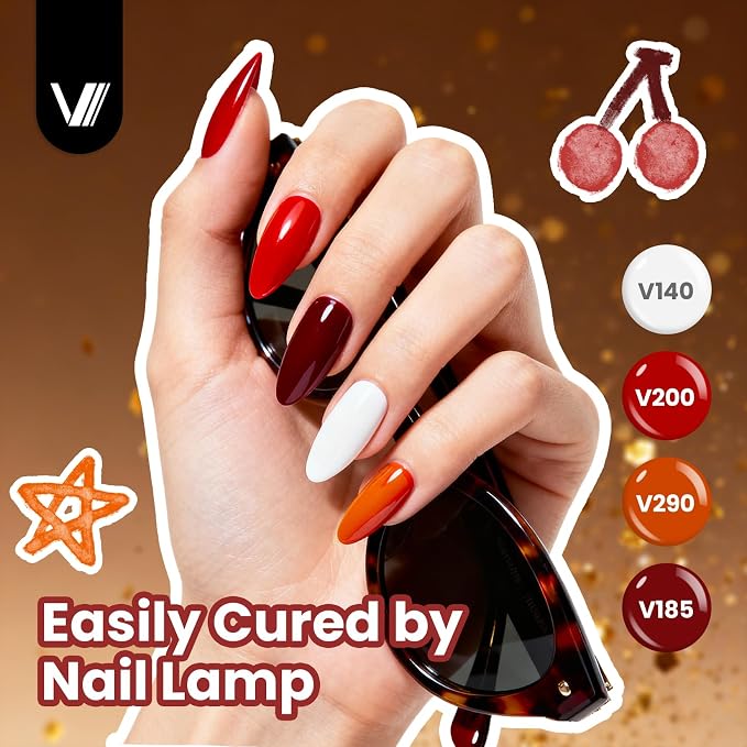 VANREESA 24 Pcs Gel Nail Polish Set -Elegant Colors Gel Polish with Base Coat & 4 Effects of Top Coat Pearl White Nude Brown Red Orange Gray Black Glitter Gel Polish Set Nail Kit Gifts for Women Girls