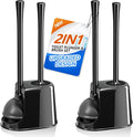 Toilet Plunger and Brush Set,2 Pack Bowl Brush and Heavy Duty Toilet Brush with Ventilated Holder, 2-in-1 Toilet Brush and Plunger Combo for Bathroom Deeply Cleaning（Black）
