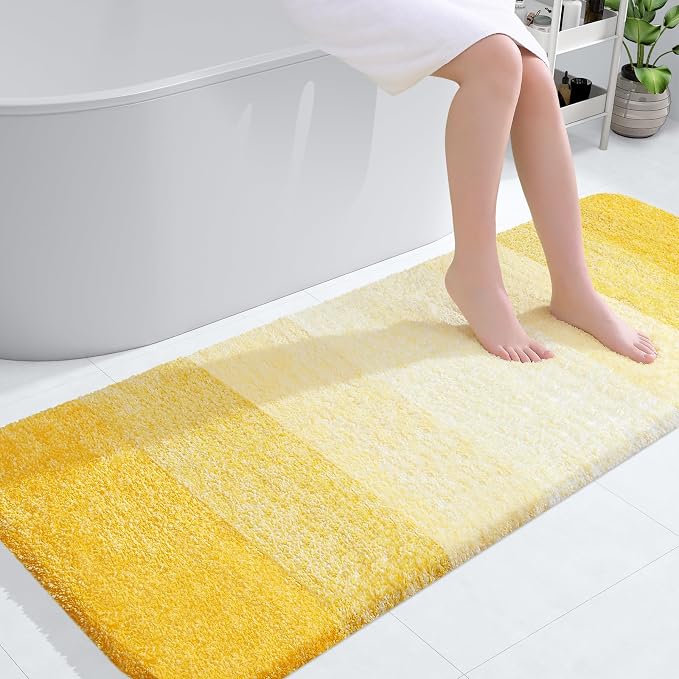 OLANLY Large Bathroom Rugs Mat 54x24, Extra Soft Absorbent Microfiber Bath Rugs, Rubber Backing, Quick Dry, Machine Washable Bath Mat for Bathroom Floor, Tub and Shower, Home Decor Accessories, Yellow