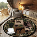 Rustic Cabin Bear Round Rugs 4 Feet Western Wildlife Print Indoor Area Rug for Laundry Room Dining Room Table Non-Skid Lodge Elk Bear Carpet