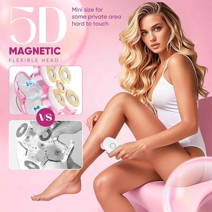 Electric Razors for Women - Upgraded Magnetic Electric Shaver for Women, Cordless Painless Hair Remover for Legs Bikini Face, Lady Trimmer for Sensitive Skin, Detachable and Waterproof, ShellPink
