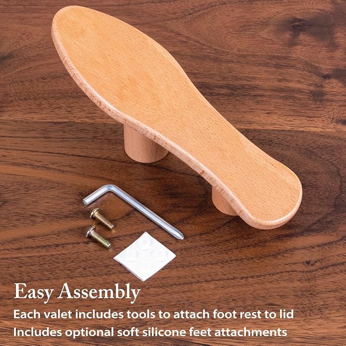 FootFitter Beech Wood Valet Box, Premium Shoe Shine Storage Organizer | Durable Beech Wood Construction with Storage Space for Shoe Care Tools & Attachable Shoe Rest for Cleaning & Polishing
