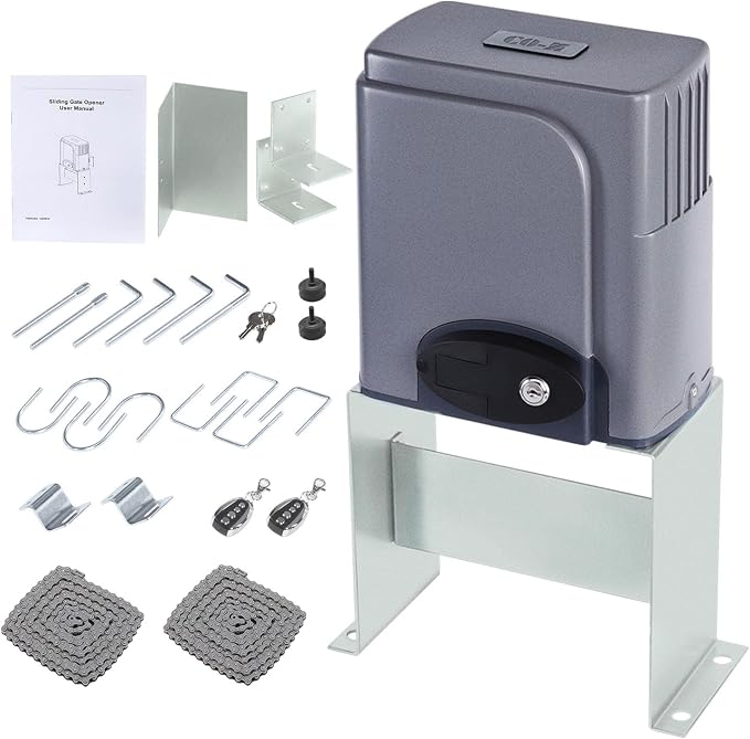 CO-Z Automatic Sliding Gate Opener 1400 lb 40 ft Gates 110V Chain Drive | Easy Installation, Includes Hardware, 20 ft #41 Chain, 2 Remotes, Infrared Sensor Compatible (Sold Separately)
