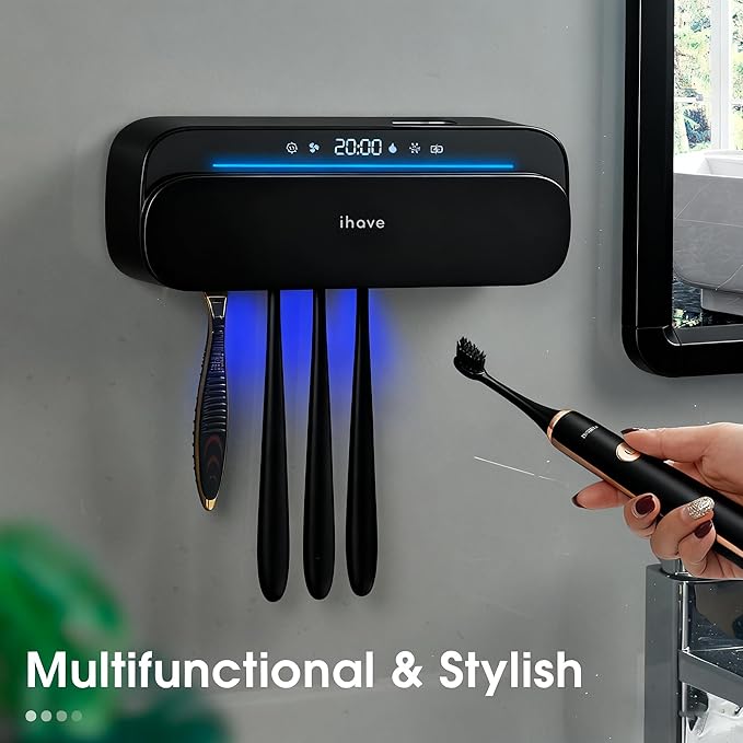 iHave Toothbrush Sanitizer and Holder, UV Toothbrush Holders for Bathrooms with 100M Negative Ions for 360° Disinfection, Mold Prevention & Odor Removal, 5-Slot Turbofan Drying Toothbrush Holder