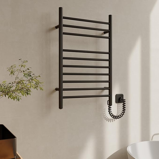 HEATGENE Towel Warmer, Compact Electric Towel Warmer for Small Bathroom, Wall-Mounted Electric Towel Racks, Plug-in/Hardwired Electric Towel Rails - Matte Black