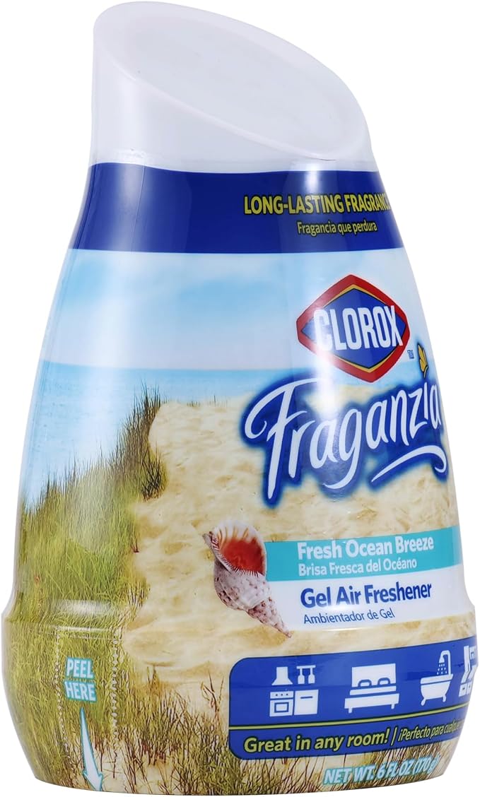 Clorox Fraganzia Cone Gel Air Freshener, Twist Open Adjustable Solid Air Deodorizer for Small Indoor Spaces, Continuous Fresh Ocean Breeze Scent for Bathroom Office Closet Odor Control, 6 Oz - 12 Pack