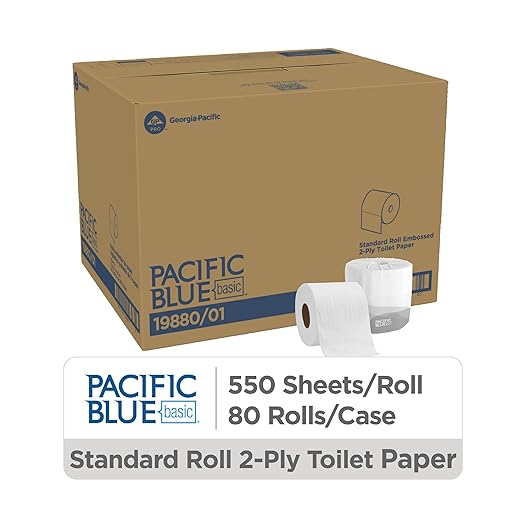 Georgia-Pacific Pacific Blue Basic 2-Ply Embossed Toilet Paper,19880/01, 550 Sheets Per Roll, 80 Rolls Per Case