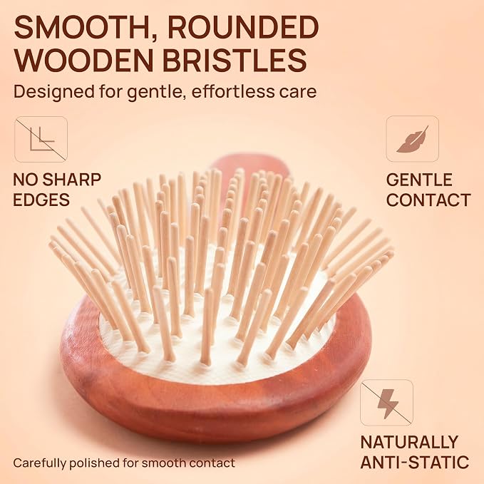 Natural Wooden Hair Brush for Women – Anti Breakage Wood Bristle Brush with Pear Wood Handle, Gentle Scalp Massage, Anti-Static, Made in Germany – Best Rated for All Hair Types