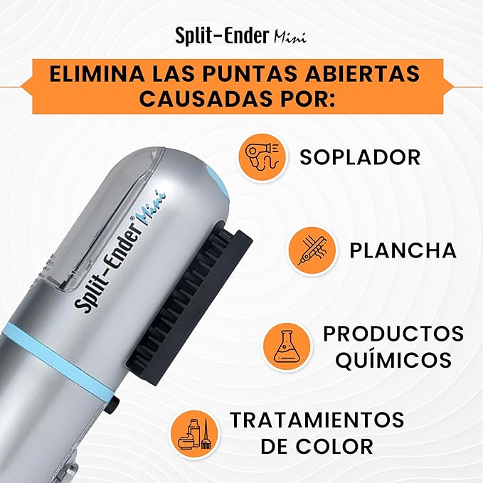Split-Ender Mini Cordless Split End Hair Trimmer for Dry, Damaged, Brittle, or Frizzy Hair - Battery Operated Clipper for Straight and Curly Hair - Blue