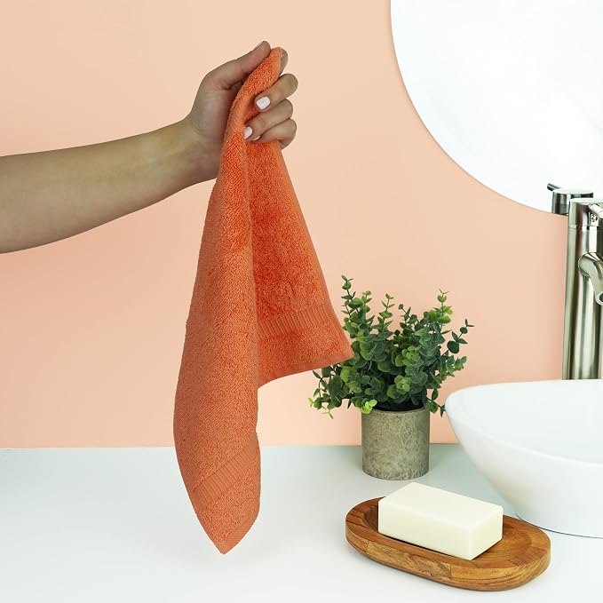 Chakir Turkish Linens 4 Piece Washcloth Set, 100% Cotton Luxury Turkish Washcloths for Bathroom, Soft Absorbent Washcloths, 13 x 13 Inches, Coral