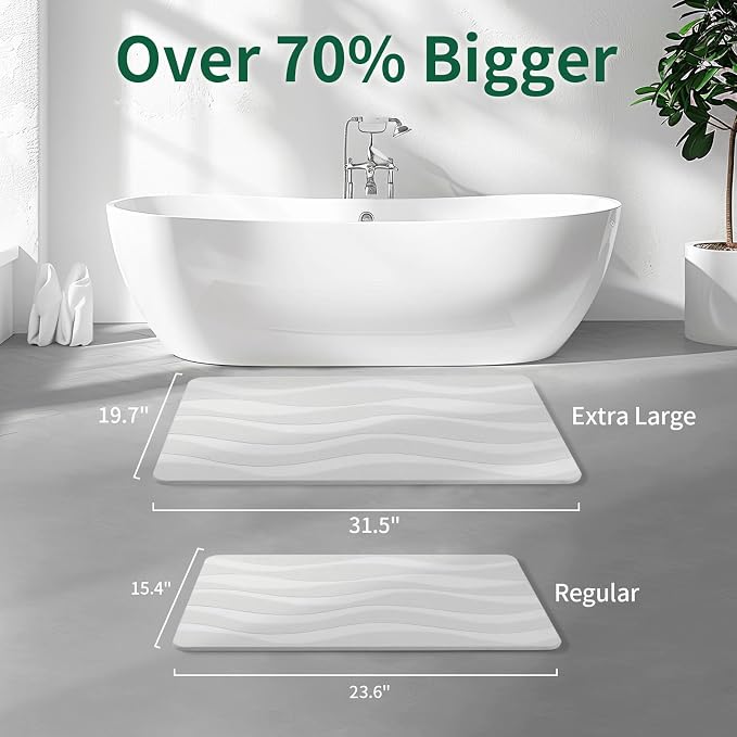 XMarrat Stone Bath Mat, 23.6'' x 15.4'' Super Absorbent Diatomaceous Earth Bath Mat Large, Quick Drying Non-Slip Diatomite Stone Bath Mats for Bathroom, Easy to Clean (Light Gray)