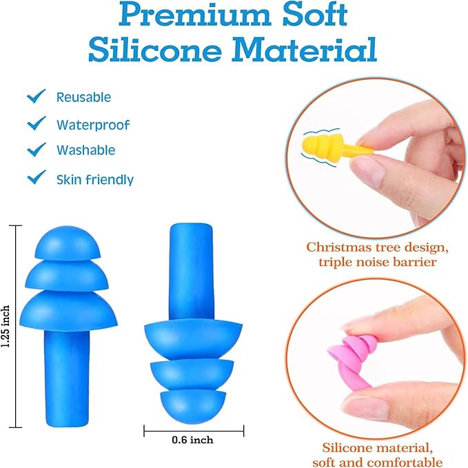 300 Pairs Ear Plugs Bulk for Sleeping Noise Cancelling, Swimming, Shooting, Concerts, Snoring 10 Assorted Colors with Carry Cases Reusable Silicone Earplugs Soft Ear Plugs