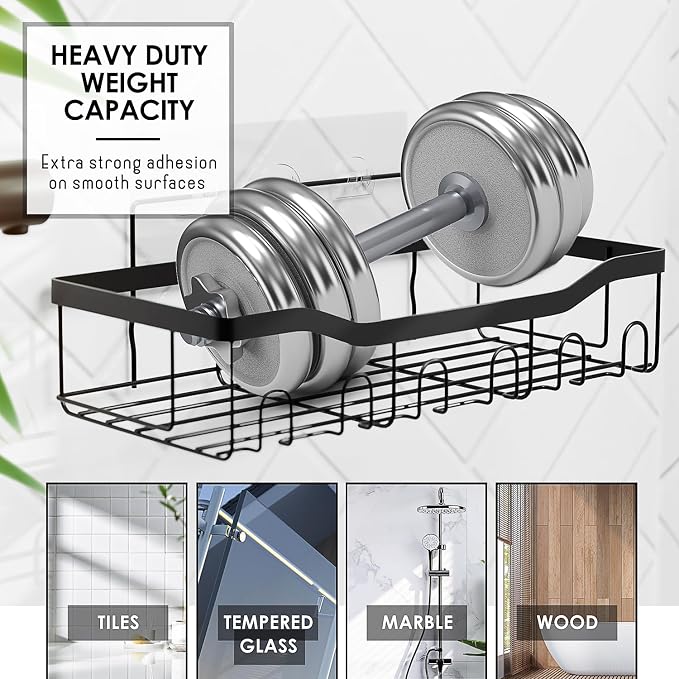 Clara Clark Bathroom Accessories Set - 28PC Bathroom Set with Adhesive Corner Shower Caddy Hanging, Bathroom Sets with Shower Curtain and Rugs, Navy Shower Curtain Set with Bathroom Trash Can