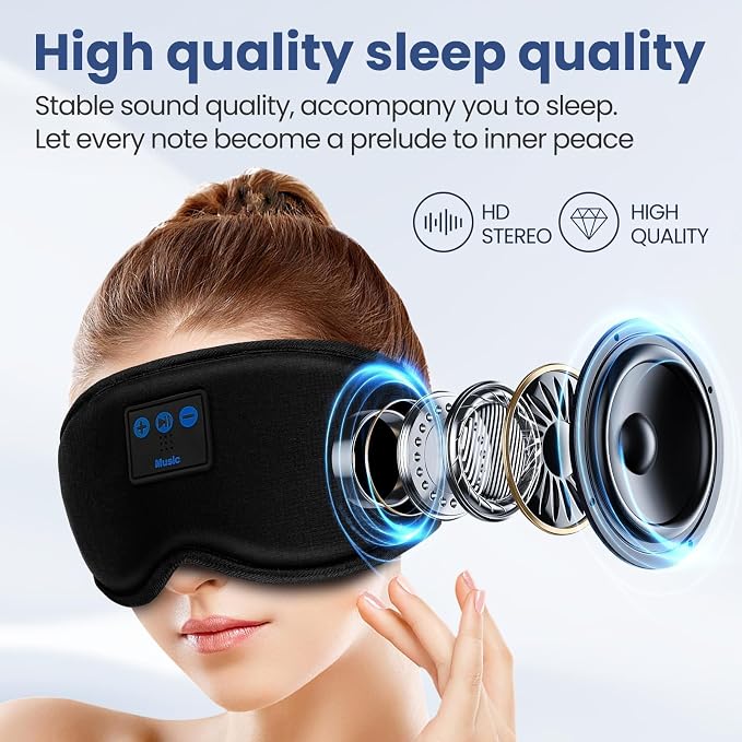 Sleep Headphones, HILDCROA Sleep Mask with Bluetooth Headphones, Sleeping Earphones for Side Sleeper, Bluetooth Eye Mask for Sleeping, Meditation & Travel
