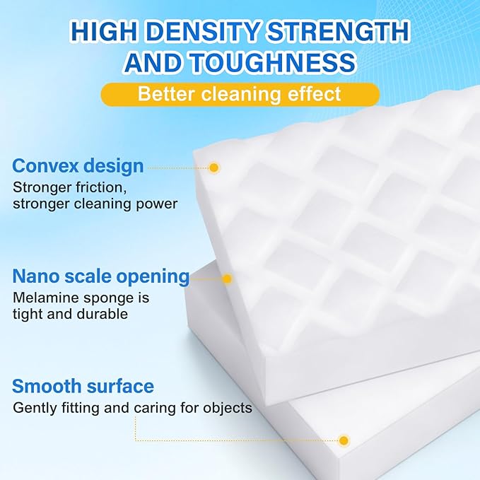 Magic Sponges Cleaning Eraser,180 Pack 2X Density Stronger Melamine Sponge Foam Pads, Multi-Functional Household Cleaner Dish Sponge, Cleaning Supplies for Kitchen, Bathroom, Floor, Sink,Wall Cleaner