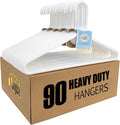 Quality White Plastic Hangers 90 Pack - Super Heavy Duty Multipack for Clothes - Thick Strong Standard Closet Clothing Hangers with Hook for Scarves and Belts-17 for Coats (White, 90)