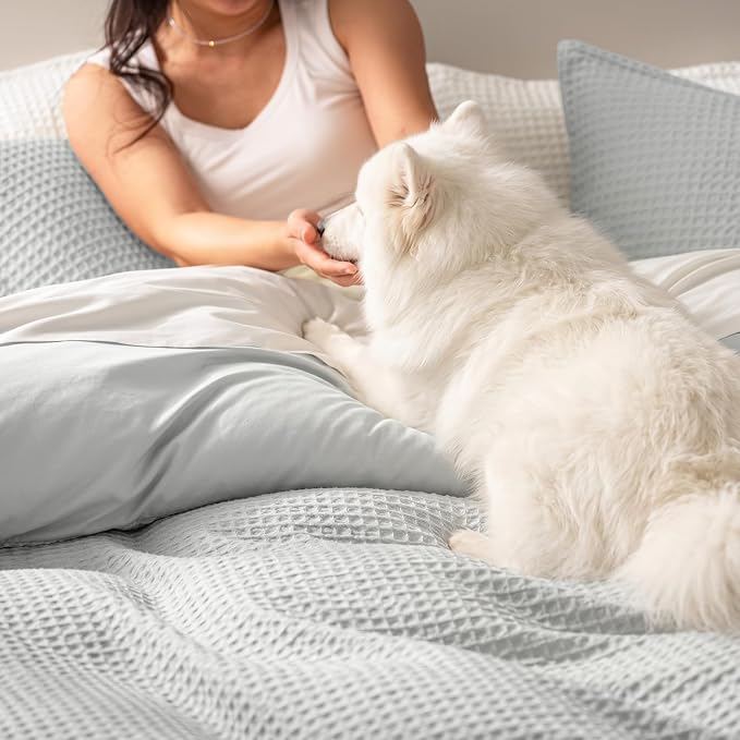PHF Waffle Weave Duvet Cover Set King Size, No Snagging Ultra Soft Luxury Textured Breathable Comforter Cover for All Season 3pcs, Durable Bedding Duvet Set with 2 Pillow Shams, 104"x90", Light Grey