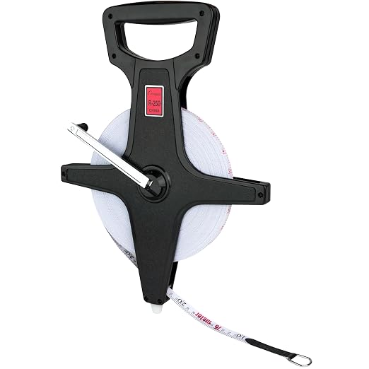 Champion Sports Open Reel Measuring Tapes – Durable Hand Crank with Metal Spike, Dual-Sided Feet & Meters, Perfect for Track & Field and Long Jump, 250 Feet/75 Meters