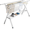 Clothes Drying Rack 2 Tiers, Heavy Duty Drying Rack Clothing Folding Indoor Outdoor, Stainless Steel Laundry Drying Rack, Foldable Garment Rack with 20 Windproof Hooks (84 Inches)