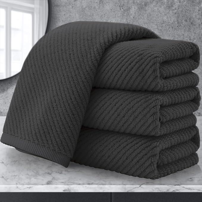VOOVA & MOVAS Hand Towels 4PC, 100% Cotton, 18x28 in, Dark Grey | Thick, Quick Dry, Absorbent, Soft, Bathroom Essentials, Ideal For Daily Shower, Face Washing, Gym