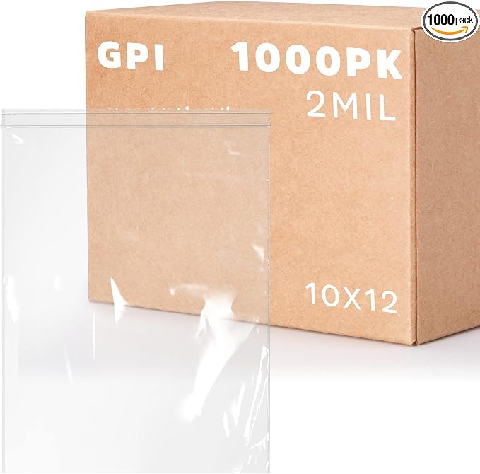 GPI - 10" x 12" 1 Gallon Zip Bags, 1000 Count, 2 Mil, Clear Plastic Reclosable Poly Baggies, with Resealable Zip Top Lock. for A4 Letter Size Paper, Apparel, Clothing, Food, Home & Office Supplies.